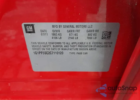 2012 Chevrolet Cruze 1Lt z USA, uszkodzony, nr VIN 1G1PF5SC2C7110120